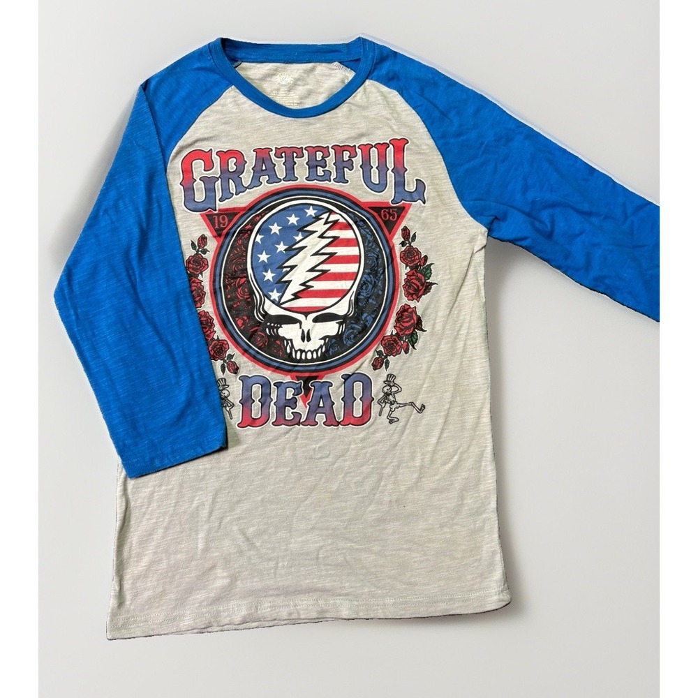 Grateful Dead Official Raglan 3/4 Sleeve Baseball Shirt Blue Gray Mens Small
